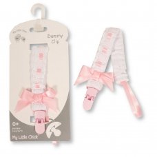 GP-25-1124P: Baby Dummy Clip With Lace Band & Bow-Pink (0+ Months)